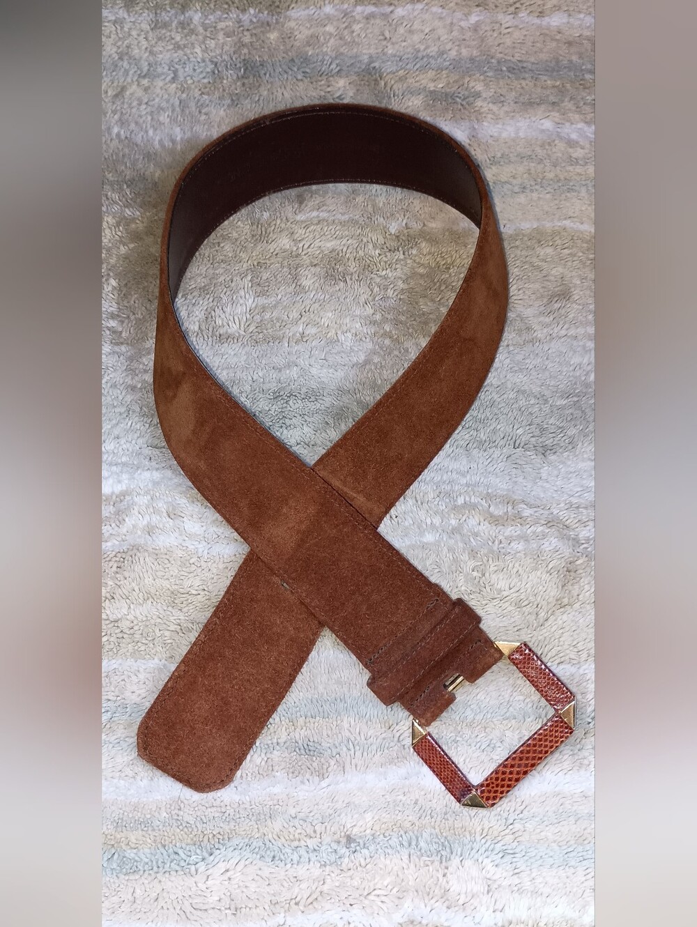 YSL Vintage Brown Suede Women's Belt with Textured Buckle Medium